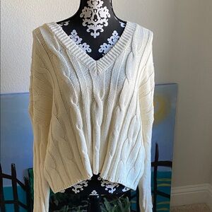Madewell Cream V-Neck Cable Sweater